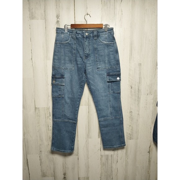 Womens Kancan Cargo Crop Blue Jeans Straight Stretch Midrise Size 9/28 - Picture 1 of 9